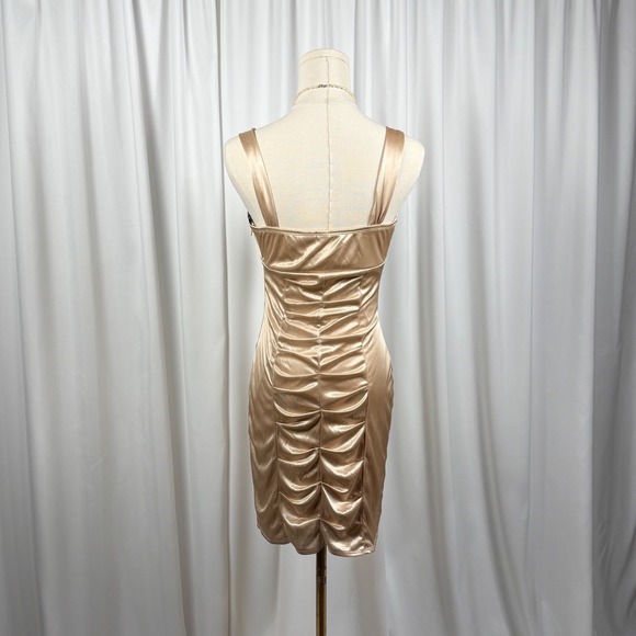 Satin Ruched Bodycon Mini Dress Rhinestone Straps Size 7 - Picture 5 of 6